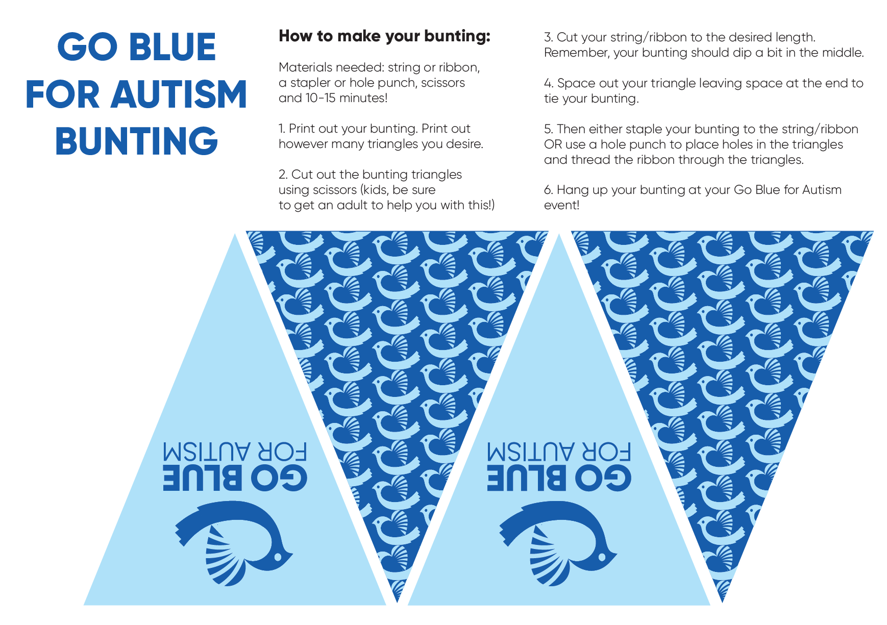 Go Blue for Autism Bunting Template