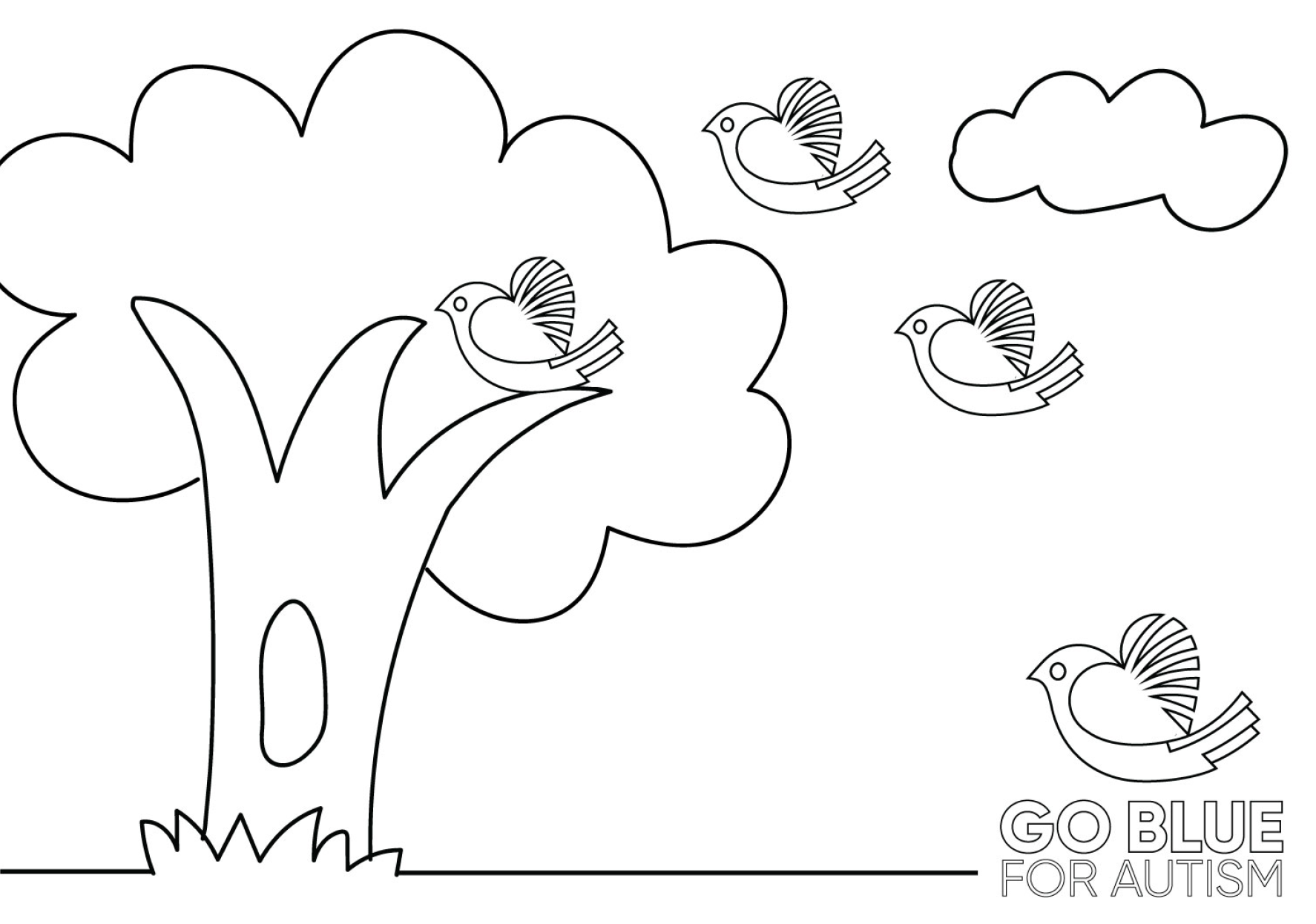 Go Blue For Autism Colouring In Page Tree